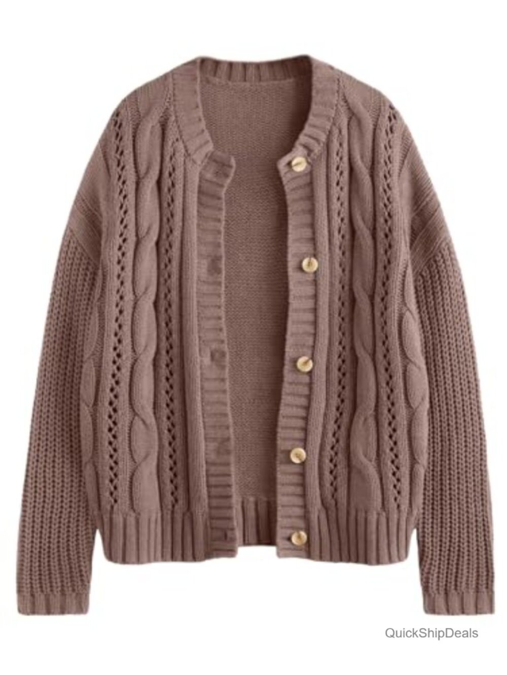 Cable Knit Button Up Cardigan Chunky Long Sleeve Sweater Women